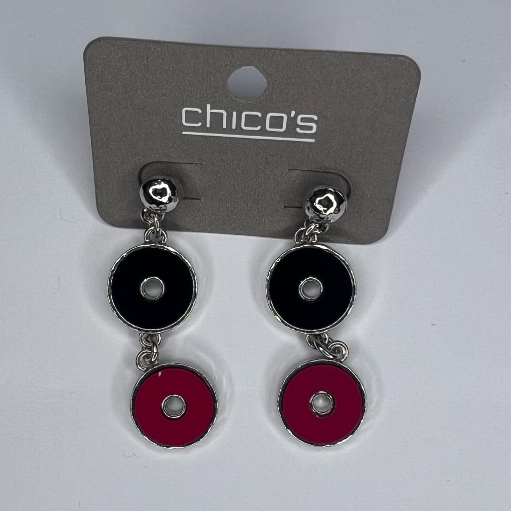 Chicos Red Black Mod Post Dangle Earrings 15$